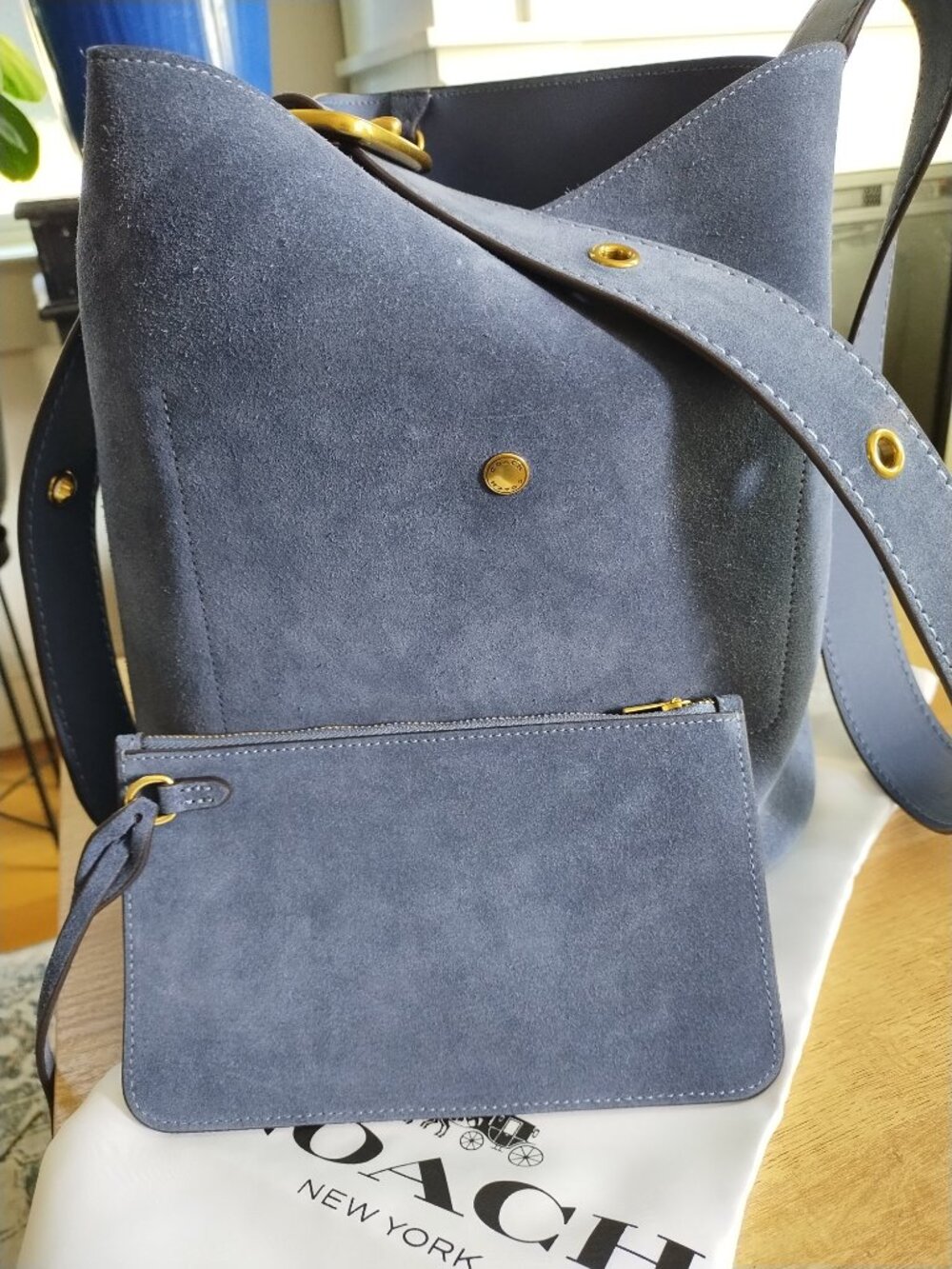 Coach Bleecker Bucket Bag in Denim Blue Suede - Picture 5 of 7